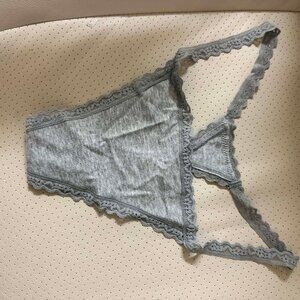 Victoria's Secert Gray Lace Trim V-String Panty L